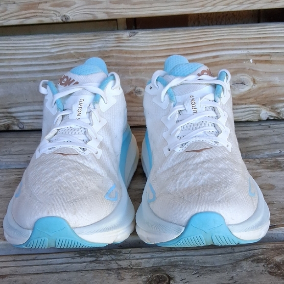 Hoka White and Light Blue Athletic Shoes - Picture 8 of 16